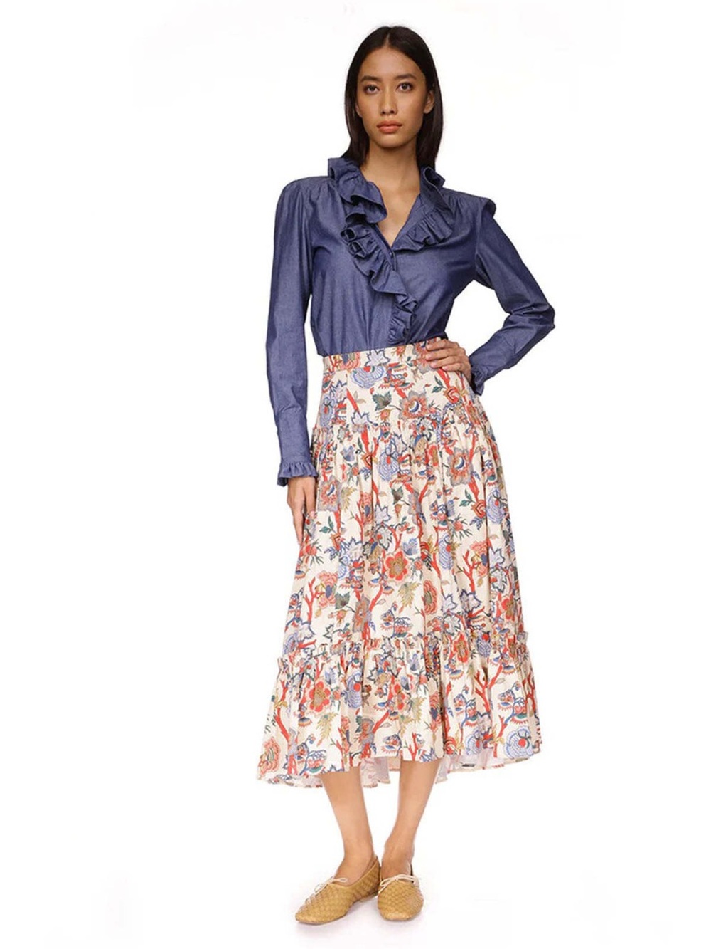 EUC Cara Cara Tisbury Skirt in Turtledove Baroque Floral